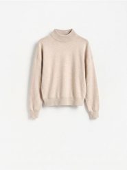 Sweter z wełny merino - beżowy. Brązowe swetry nierozpinane damskie Reserved, l, bez wzorów, z wełny, bez kołnierzyka, bez ramiączek. Za 259.99 zł.