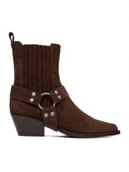 Badura Kowbojki EO-CHLOE-25FW002 Brązowy. Brązowe botki damskie Badura, bez wzorów, ze skóry, bez obcasa, na słupku, bez zapięcia. Za 369.99 zł.