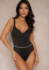 Czarne Body z Usztywnionymi Miseczkami Dodatkowo Łańcuszek z Cyrkonii Valedi. Czarne body Renee, bez wzorów. Za 44.99 zł.