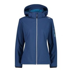 Damska kurtka turystyczna z kapturem CMP. Niebieskie kurtki sportowe damskie CMP, bez wzorów, z softshellu, bez ramiączek, z kapturem, trekkingowe. Za 356.00 zł.