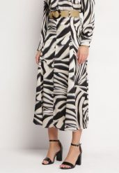 Czarno-Beżowa Rozkloszowana Spódnica Maxi w Tygrysie Paski z Paskiem w Komplecie Castella. Czarne spódnice damskie Born2be, m, bez wzorów, maxi, rozkloszowane. Za 59.99 zł.