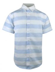 Lniano-Bawełniana Koszula Weekendowa - Pako Jeans - Biało-Błękitna w Pasy. Niebieskie koszule męskie Pako Jeans, l, bez wzorów, z bawełny, casualowe, bez kołnierzyka, bez ramiączek. Za 185.00 zł.