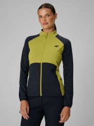 4F Bluza trekkingowa slim bez kaptura damska - zielona XL. Zielone bluzy damskie 4F, xl, bez wzorów, klasyczne, bez ramiączek, bez kaptura. Za 199.99 zł.