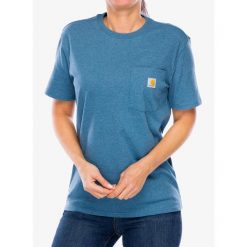 Koszulka bawełniana damska Carhartt Workwear Pocket S/S T-Shirt. Niebieskie koszulki sportowe damskie Carhartt, s, bez wzorów, z bawełny, bez ramiączek. Za 92.99 zł.