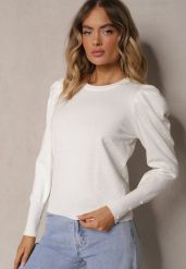 Biały Sweter z Dodatkiem Wiskozy i Cyrkoniami Zakończony Ściągaczem Glorivia. Białe swetry nierozpinane damskie Renee, bez wzorów, z jeansu, casualowe, bez kołnierzyka, bez ramiączek. Za 89.99 zł.