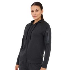 Bluza damska wełniana z kapturem Brubeck OUTDOOR MERINO. Szare bluzy damskie Brubeck, l, bez wzorów, z elastanu, eleganckie, bez ramiączek, z kapturem. Za 399.00 zł.