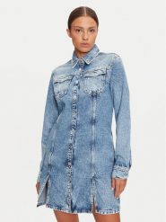 Tommy Jeans Sukienka jeansowa DW0DW19748 Niebieski Regular Fit. Niebieskie sukienki damskie Tommy Jeans, xs, bez wzorów, z bawełny, bez kołnierzyka, bez ramiączek. Za 599.99 zł.