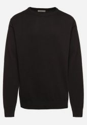 Czarny Bawełniany Sweter w Klasycznym Stylu Helida. Czarne swetry męskie Born2be, m, bez wzorów, z bawełny, eleganckie, bez kołnierzyka, bez ramiączek. Za 74.99 zł.