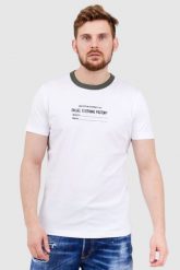 DIESEL Biały t-shirt męski z lamówką w kolorze khaki. Białe t-shirty męskie Diesel, l, bez wzorów, prążkowane, bez kołnierzyka, bez ramiączek. W wyprzedaży za 199.99 zł.