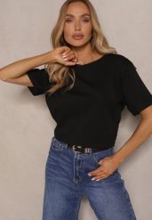 Czarny T-shirt z Bawełny z Koralikami Vlerra. Czarne t-shirty damskie Renee, l, z aplikacjami, z bawełny, klasyczne, bez kołnierzyka, bez ramiączek. Za 39.99 zł.