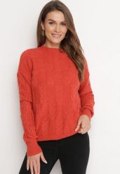 Pomarańczowy Sweter o Warkoczowym Splocie z Okrągłym Dekoltem Selinera. Brązowe swetry nierozpinane damskie Born2be, bez wzorów, z dzianiny, klasyczne, bez kołnierzyka, bez ramiączek. Za 89.99 zł.