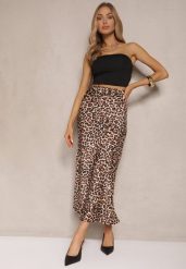Brązowa Spódnica High Waist ze Zwierzęcym Printem i Gumką w Talii Dimella. Brązowe spódnice damskie Renee, m, bez wzorów, z wiskozy, eleganckie, z podwyższonym stanem, midi, dopasowane. Za 74.99 zł.
