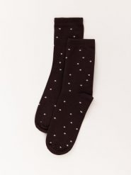 Brązowe skarpety damskie w kropki SKARPETY. Brązowe skarpetki damskie Ryłko, bez wzorów, z bawełny. Za 24.99 zł.