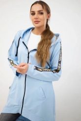 Bluza z suwakiem z tyłu błękitna. Niebieskie bluzy damskie KESI, l, bez wzorów, z bawełny, bez ramiączek, z kapturem. Za 198.65 zł.