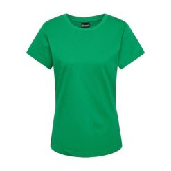 Koszulka damska Hummel Red Basic. Zielone bluzki damskie Hummel, bez wzorów, z bawełny, eleganckie, bez kołnierzyka, bez ramiączek. Za 120.00 zł.