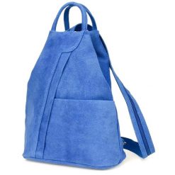 Chabrowy Vera Pelle Włoski Plecak Skórzany Damski Mały T53. Niebieskie plecaki damskie bez wzorów, ze skóry, eleganckie. Za 179.99 zł.