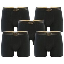 CR7 Bokserki męskie 5-pack czarno‑złote S. Czarne bokserki męskie AVA CR7, bez wzorów, z bawełny. Za 247.99 zł.