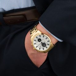Zegarek męski na bransolecie duży solidny chronograf datownik złoty Beltimore BT04. Żółte zegarki męskie bez wzorów, złote. Za 149.99 zł.