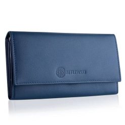 Portfel damski BETLEWSKI BPD-SS-13 NIEBIESKI. Niebieskie portfele damskie Betlewski, ze skóry. Za 104.99 zł.