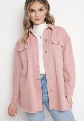 Różowa Jeansowa Bawełniana Kurtka Koszula z Metalowymi Guzikami i Kieszeniami Lavosa. Czerwone koszule damskie Born2be, l, bez wzorów, z bawełny, klasyczne, bez kołnierzyka, bez ramiączek. Za 99.99 zł.