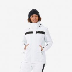 Kurtka narciarska i snowboardowa damska Quechua 900. Białe kurtki sportowe damskie WED'ZE, na zimę, l, bez wzorów, z materiału, bez ramiączek, bez kaptura, narciarskie. Za 879.99 zł.