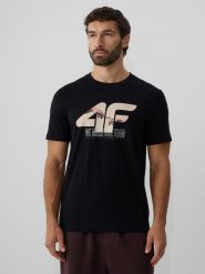 4F T-shirt regular z nadrukiem męski - czarny XXL. Czarne t-shirty męskie 4F, m, bez wzorów, z bawełny, bez kołnierzyka, bez ramiączek. Za 69.99 zł.