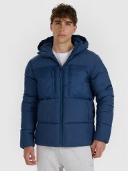4F Kurtka puchowa z syntetycznym wypełnieniem męska - granatowa XL. Niebieskie kurtki męskie 4F, na zimę, m, bez wzorów, z puchu, bez kaptura. Za 499.99 zł.