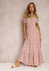 Różowo-Zielona Sukienka z Wiskozy Tariya. Czerwone sukienki damskie Renee, m, z aplikacjami, z wiskozy, boho, bez kołnierzyka, bez ramiączek, maxi. Za 69.99 zł.