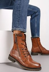 Brązowe Botki Sznurowane z Zamkiem Hiyab. Brązowe botki damskie Renee, bez wzorów, z jeansu, eleganckie, bez obcasa, na obcasie, bez zapięcia. Za 139.99 zł.