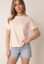 Różowy Bawełniany T-shirt Ozdobiony Cyrkoniami Monomene. Czerwone t-shirty damskie Born2be, m, z aplikacjami, z bawełny, casualowe, bez kołnierzyka, bez ramiączek. Za 59.99 zł.