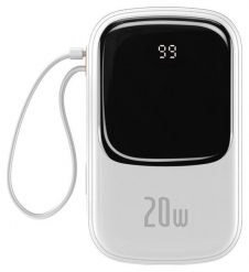 Baseus Qpow PRO z kablem Lightning portem USB-C i USB 20000mAh 20W biały. Białe powerbanki . Za 113.00 zł.