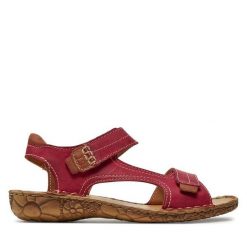 Sandały Josef Seibel. Czerwone sandały damskie Josef Seibel, bez wzorów, bez obcasa, na płaskiej podeszwie, bez zapięcia. Za 269.99 zł.