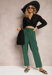 Zielone Spodnie o Luźnym Fasonie ze Sznurkiem i Gumką w Talii Enivea. Zielone spodnie materiałowe damskie Renee, bez wzorów, z jeansu, eleganckie. Za 34.99 zł.