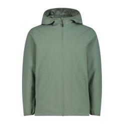 Kurtka przeciwdeszczowa z stałym kapturem CMP. Zielone kurtki męskie CMP, bez wzorów, z softshellu, sportowe. Za 338.50 zł.