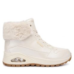 Trzewiki Skechers. Białe botki damskie Skechers, bez wzorów, bez obcasa, na płaskiej podeszwie, bez zapięcia. Za 359.99 zł.