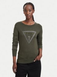 Guess Sweter W6YR28 Z0976 Zielony ciemny Regular Fit. Zielone swetry nierozpinane damskie Guess, xs, z aplikacjami, z wiskozy, bez kołnierzyka, bez ramiączek. Za 344.99 zł.