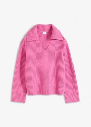 Gruby sweter. Czerwone swetry nierozpinane damskie bonprix, bez wzorów, bez kołnierzyka, bez ramiączek. Za 127.99 zł.