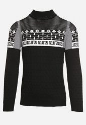 Czarny Sweter Ozdobiony Geometrycznym Wzorem i Ściągaczami Liliatia. Czarne swetry męskie Born2be, m, bez wzorów, klasyczne, bez kołnierzyka, bez ramiączek. Za 64.99 zł.