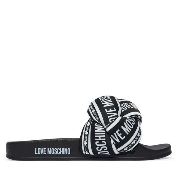 Klapki LOVE MOSCHINO. Czarne klapki damskie Love Moschino, bez wzorów, bez obcasa, bez zapięcia. Za 432.99 zł.