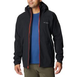 Kurtka softshell męska Columbia Platinum Peak. Czarne kurtki męskie Columbia, m, bez wzorów, z softshellu, bez kaptura, trekkingowe. Za 299.99 zł.