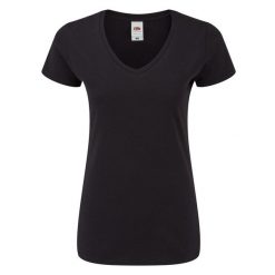Koszulka Damska Iconic 150 Z Dekoltem V. Czarne bluzki damskie fruit of the loom, l, bez wzorów, sportowe, bez kołnierzyka, bez ramiączek. Za 43.99 zł.