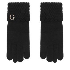 Rękawiczki Guess. Czarne rękawiczki damskie Guess, z aplikacjami, z dzianiny. Za 194.99 zł.