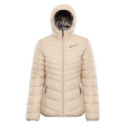 Damska kurtka z kapturem Alpine Pro Eroma. Brązowe kurtki sportowe damskie Alpine Pro, bez wzorów, z puchu, bez ramiączek, z kapturem, trekkingowe. Za 319.00 zł.