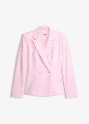 Żakiet z falbaną. Czarne marynarki i żakiety damskie bonprix, bez wzorów, eleganckie, bez kołnierzyka, bez ramiączek. Za 129.99 zł.