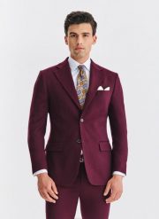 PAKO LORENTE – Bordowa marynarka garniturowa. Czerwone garnitury męskie Pako Lorente, m, bez wzorów, z elastanu, casualowe, bez kołnierzyka, bez ramiączek. Za 699.99 zł.