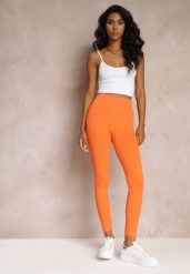 Pomarańczowe Legginsy z Prążkowanej Dzianiny Tarini. Brązowe legginsy damskie Renee, bez wzorów, z dzianiny. Za 39.99 zł.