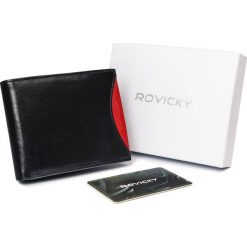 Portfel męski czarny z czerwoną wstawką Rovicky 1567-03-BOR-1379 BLA. Czarne portfele męskie ROVICKY, bez wzorów, ze skóry. Za 61.99 zł.
