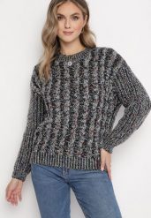 Czarny Sweter w Ozdobny Splot Viosma. Czarne swetry nierozpinane damskie Born2be, m, z aplikacjami, ze splotem, klasyczne, bez kołnierzyka, bez ramiączek. Za 74.99 zł.