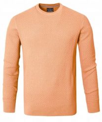 Lekki, Męski Sweter Bawełniany - Pako Jeans - Brzoskwiniowy. Pomarańczowe swetry męskie Pako Jeans, l, bez wzorów, z bawełny, biznesowe, bez kołnierzyka, bez ramiączek. Za 189.00 zł.