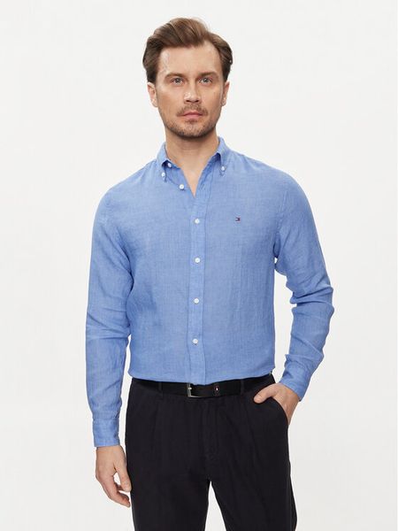 Tommy Hilfiger Koszula MW0MW34602 Niebieski Regular Fit. Niebieskie koszule męskie Tommy Hilfiger, l, bez wzorów, ze lnu, bez kołnierzyka, bez ramiączek. Za 259.99 zł.